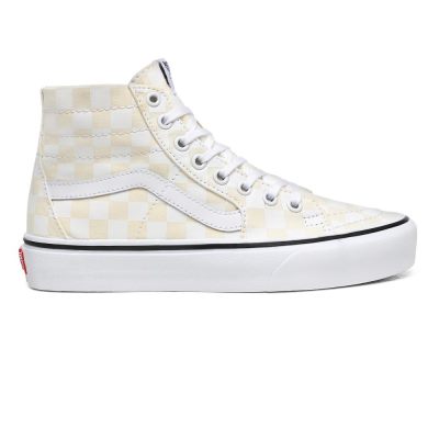 Vans Checkerboard Sk8-Hi Tapered - Kadın Bilekli Ayakkabı (Beyaz)